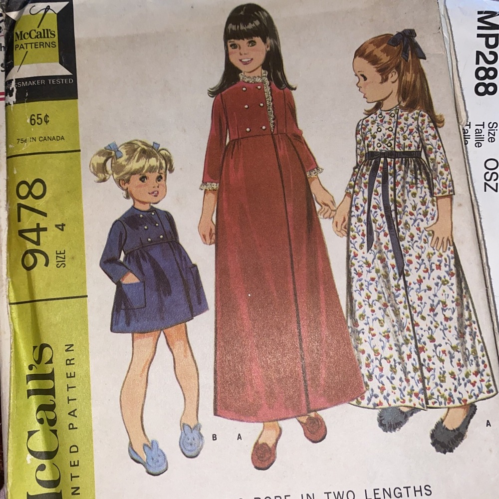 Vintage 1968 McCall’s Girls Robe Pattern 9478 Size 4 Cut & Complete